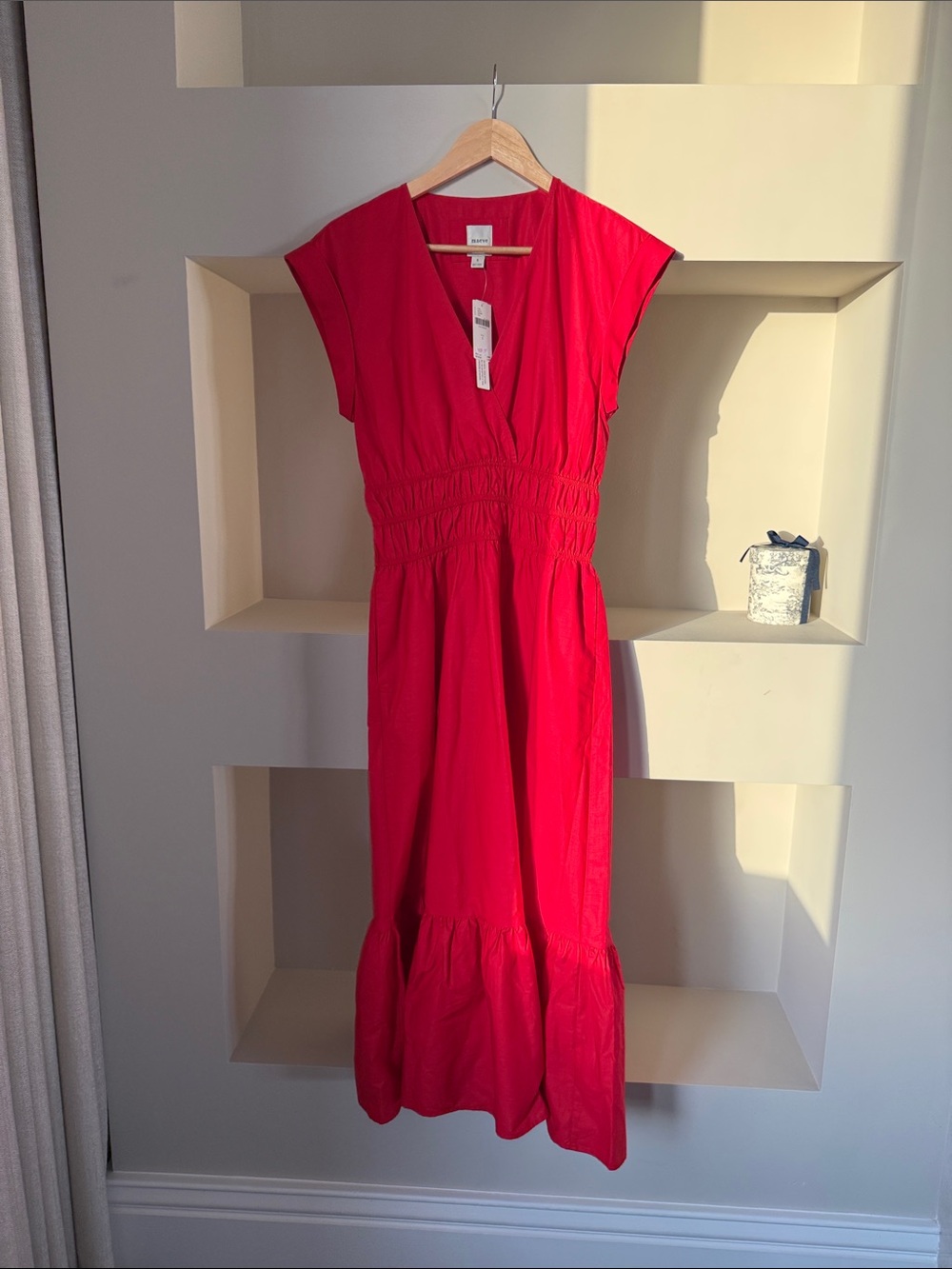 Anthropologie Bright Red Maxi Dress with Smocked Waist